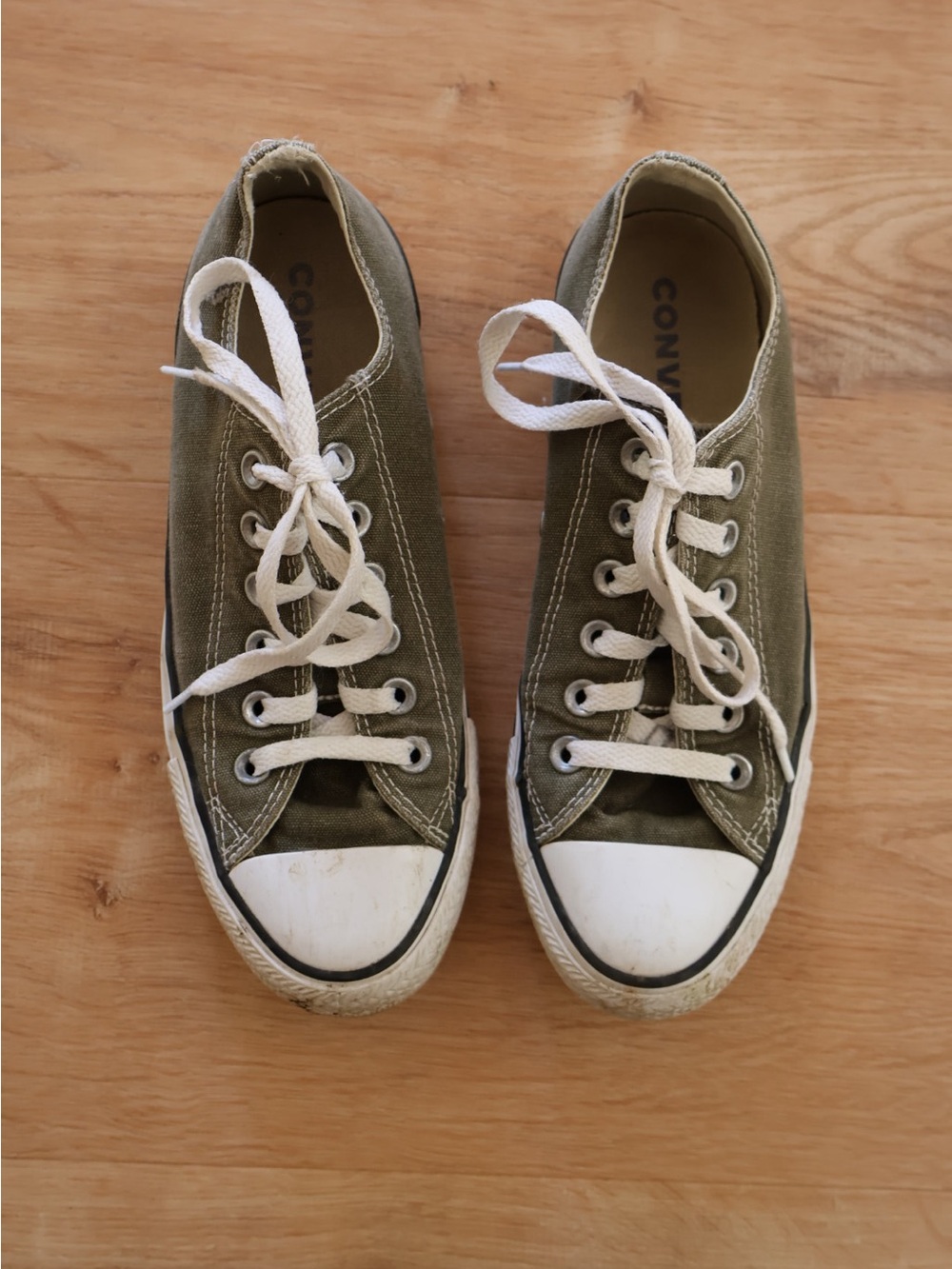 Converse Olive Green Low-Top Canvas Sneakers with White Accents